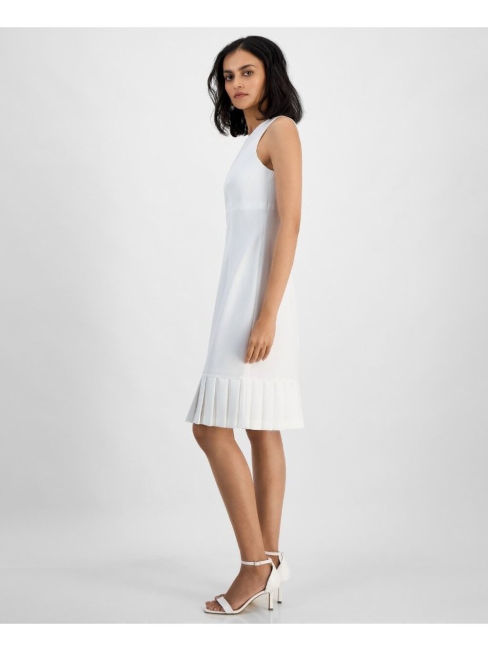 Kasper Petite Size 8P Women's Stretch-Crepe Pleated-Hem Sheath Dress White $89